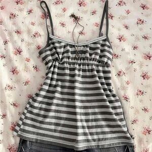 Striped Grey & White Spaghetti Strap Tank Top